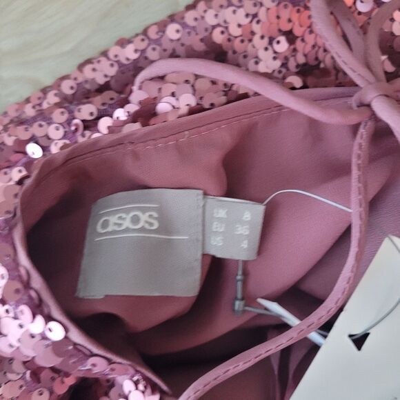 ASOS Rose Sequin Open Back Dress Size 4 - Picture 3 of 4